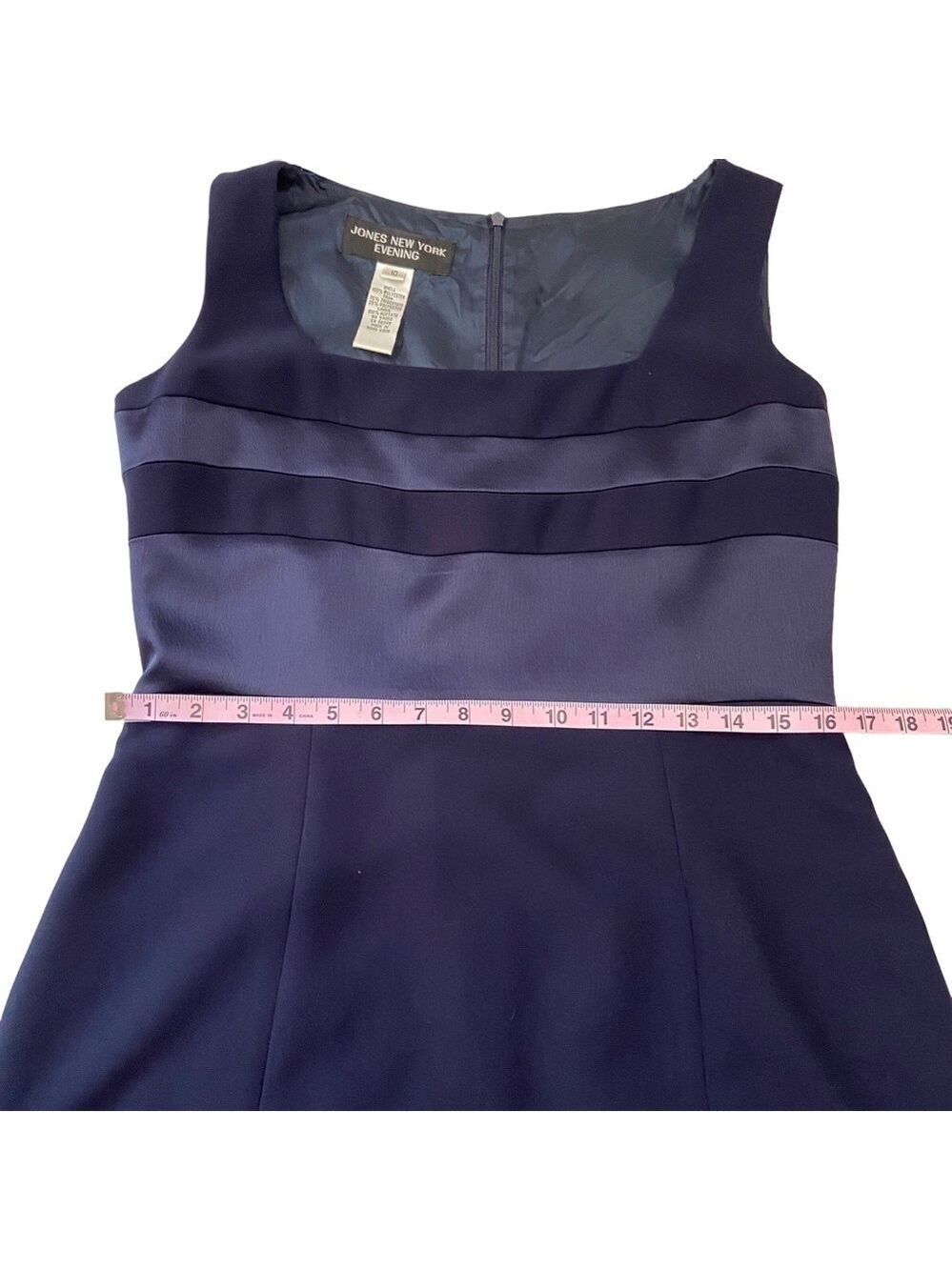 Jones New York Evening Navy Maxi Dress Size 10 Satin Band Classic Elegant - Picture 13 of 16
